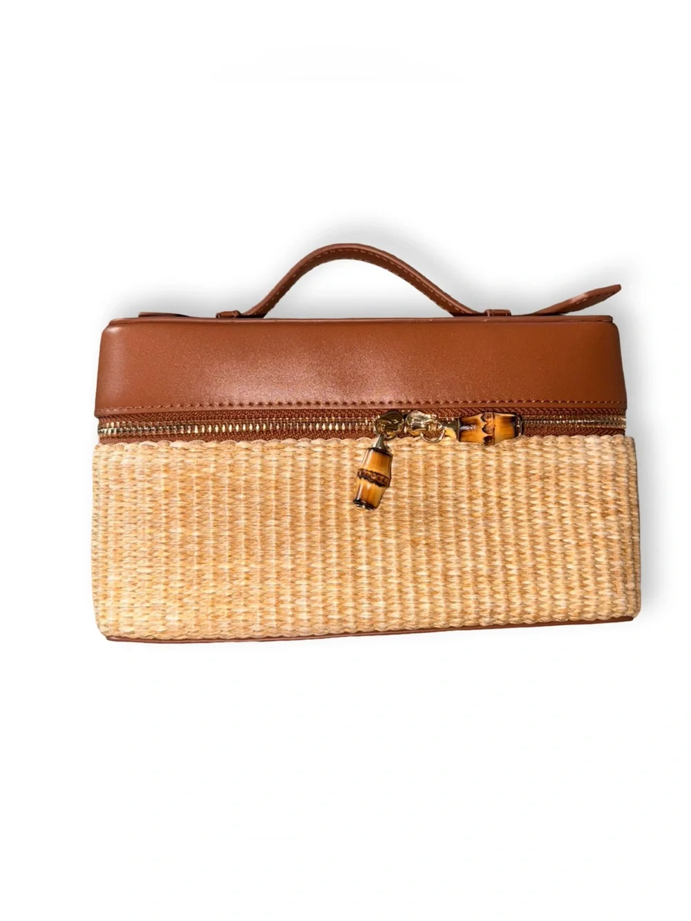 Tuckernuck Woven Cosmetic Case with Brown Leather Trim